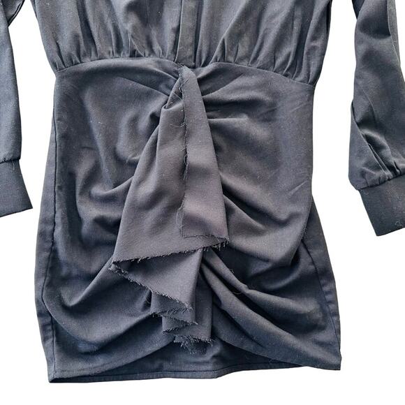 Rayana Bacha Ipanema Mini Dress Black Size 36 NEW Long Sleeve Draped Front - Picture 6 of 9